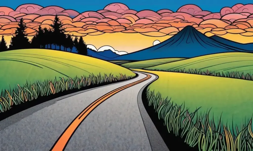 Un paisaje vibrante y detallado invita a la exploración con colores cálidos y sombras alargadas