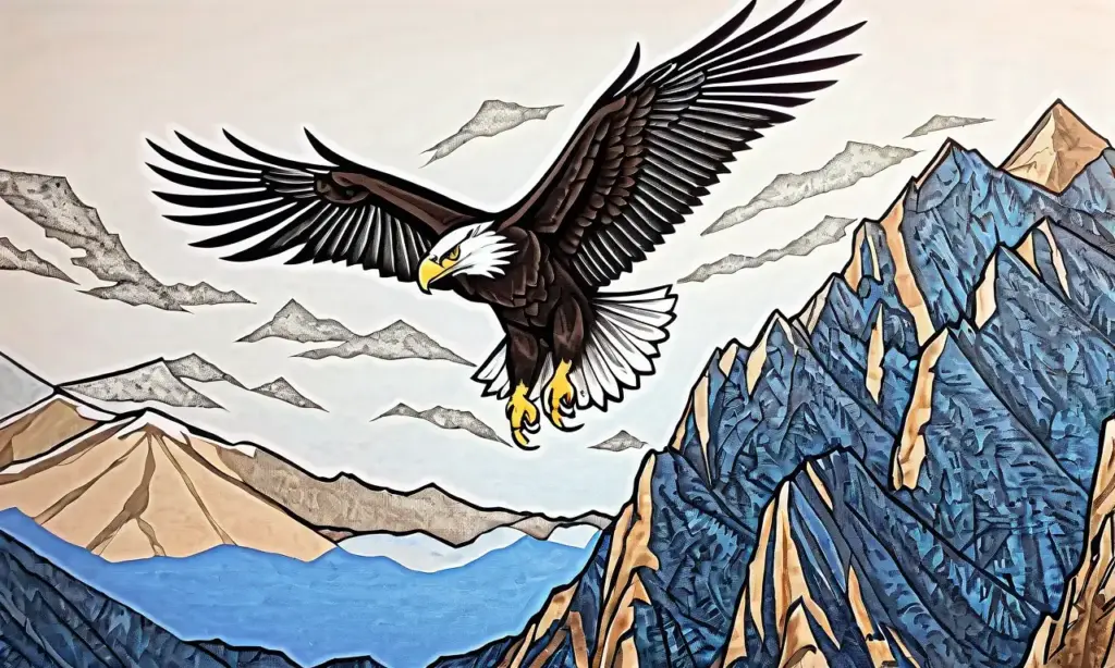 Majestuoso águila en vuelo con detalles intrincados y un trasfondo dramático