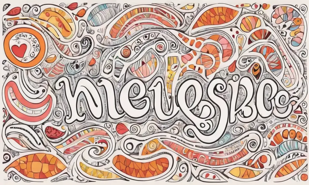 Fondo pastel vibrante con letras oscuras y detalles intrincados que crean un efecto tridimensional