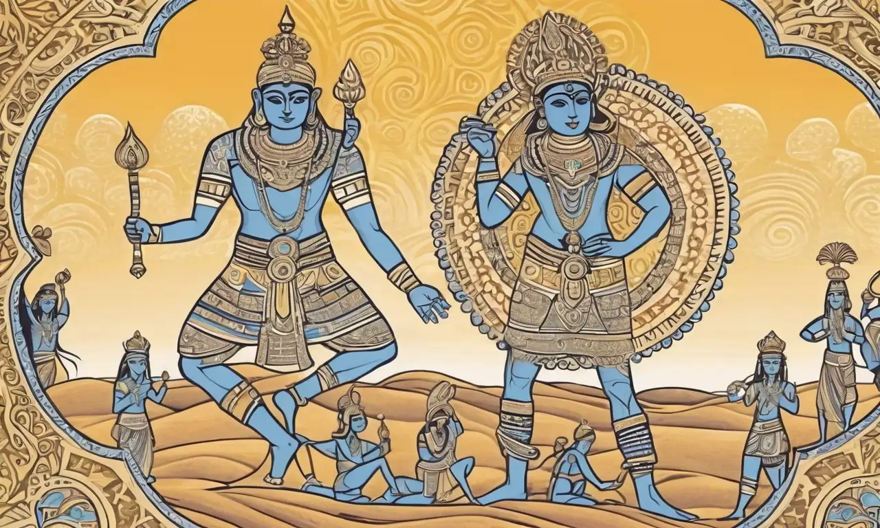 Un diseño vibrante y detallado de Hunab Ku, rodeado de deidades, patrones y símbolos sagrados
