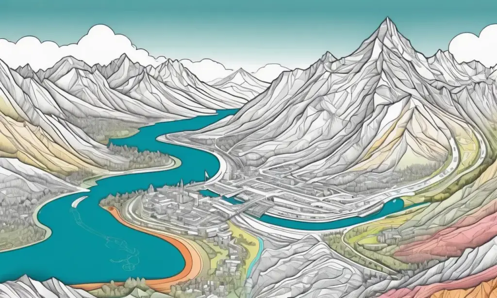 Mapa detallado con colores vibrantes y texturas diversas