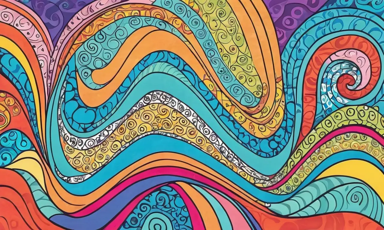 Diseño vibrante con colores, líneas audaces y patrones intrincados