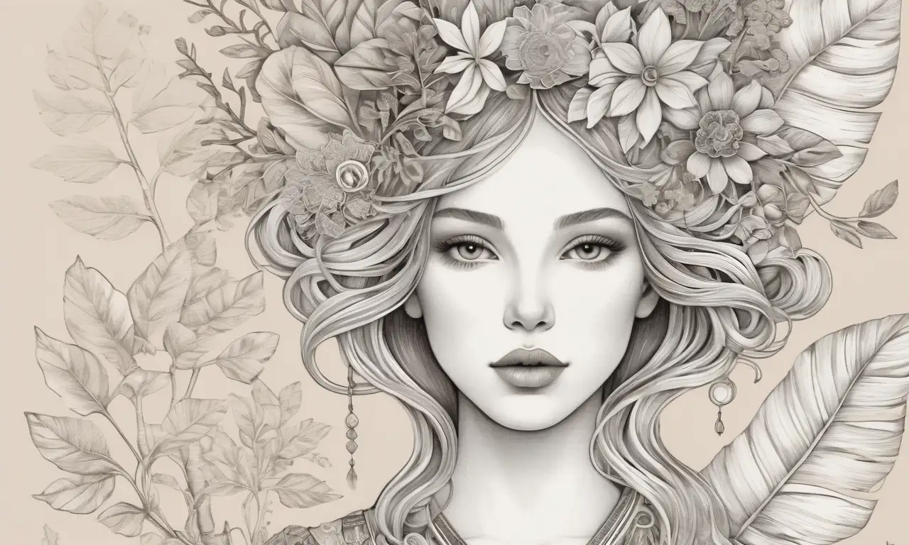 Ilustración de tonos terrosos con sombras suaves, plantas herbales y detalles que transmiten sabiduría y tradición