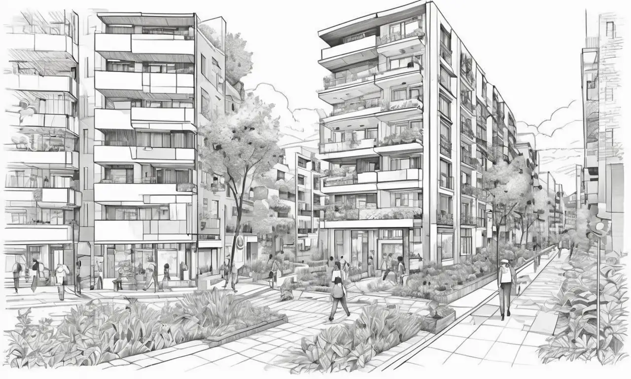 Paisajes urbanos contrastantes con texturas y formas dinámicas