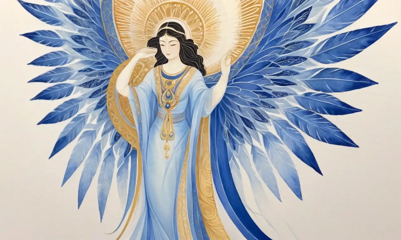 Una figura radiante con alas suaves y detalles etéreos que evoca tranquilidad y divinidad