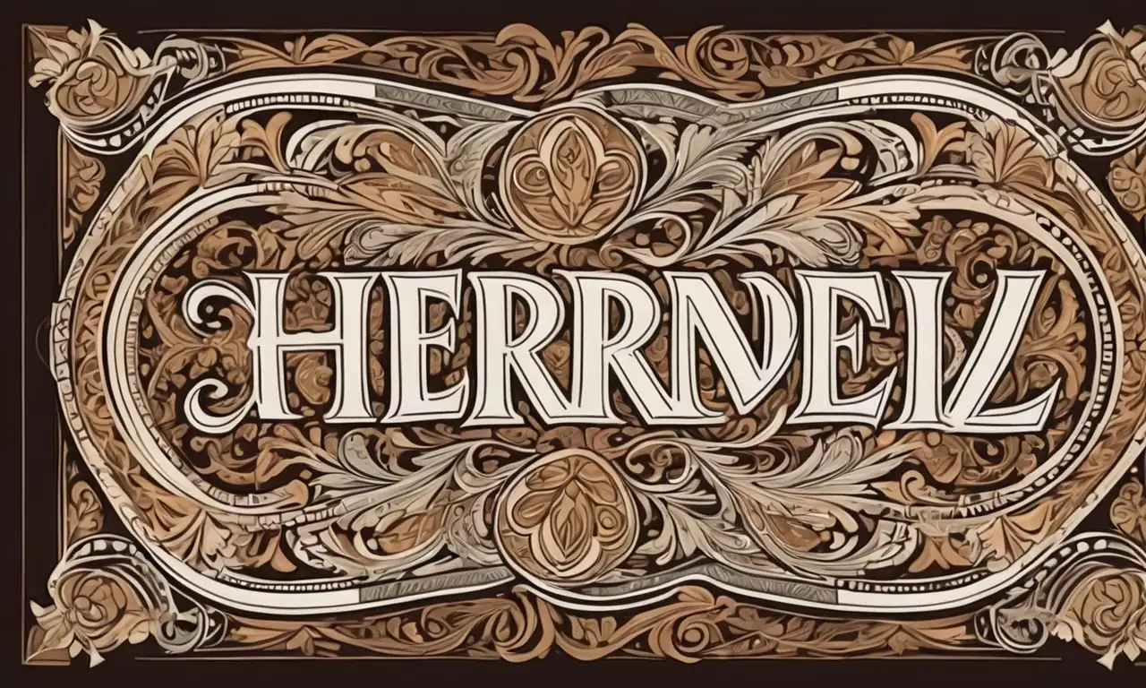 Un diseño intricadamente detallado y armonioso destaca el apellido Hernández con elementos culturales y una sensación de herencia