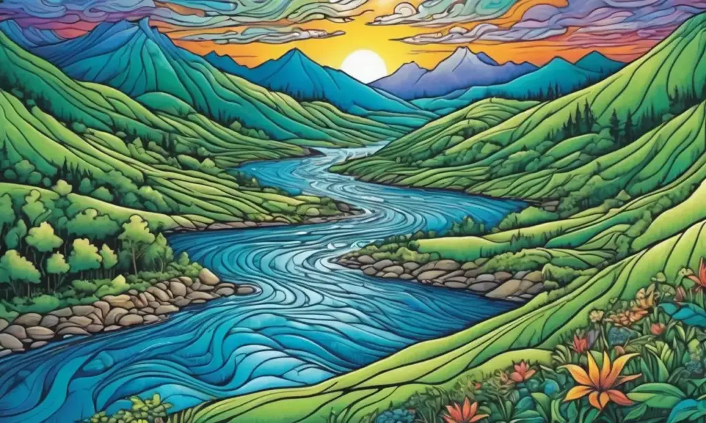 Ríos fluidos con líneas curvas y colores vibrantes