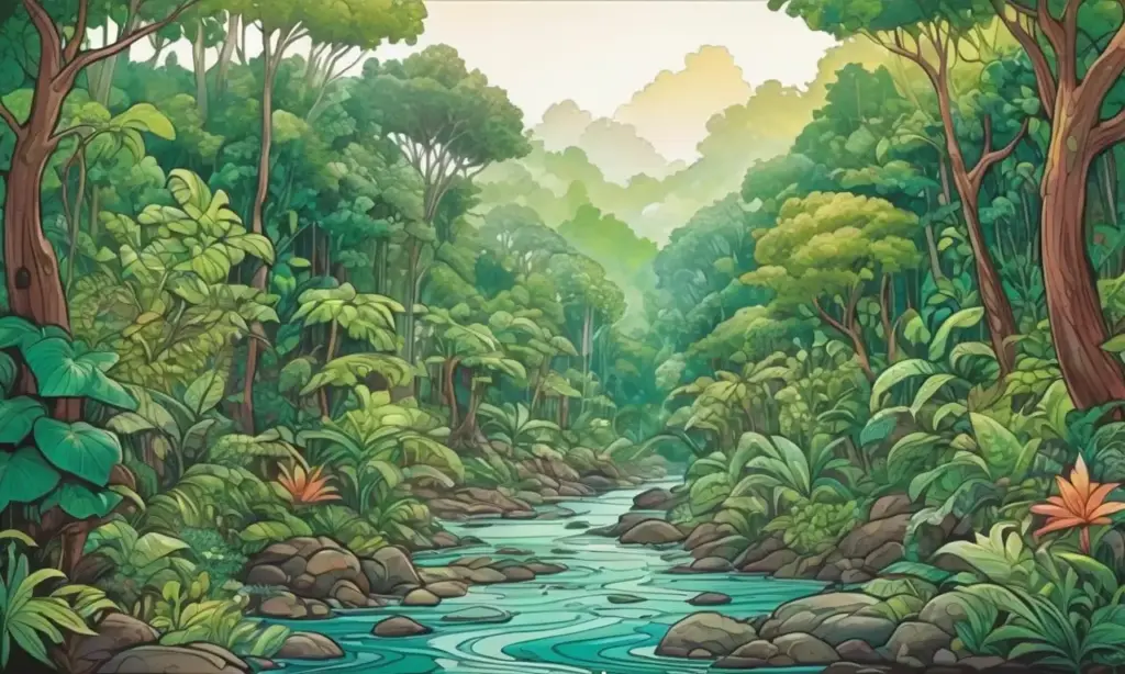 La densa selva se caracteriza por su colorida vegetación