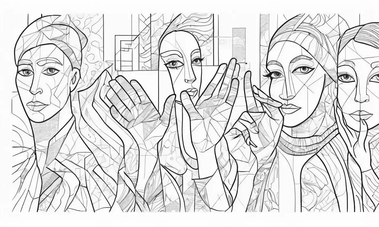 Composición dinámica con líneas audaces, sombras suaves, texturas variadas y expresiones emotivas que transmiten movimiento y narrativa