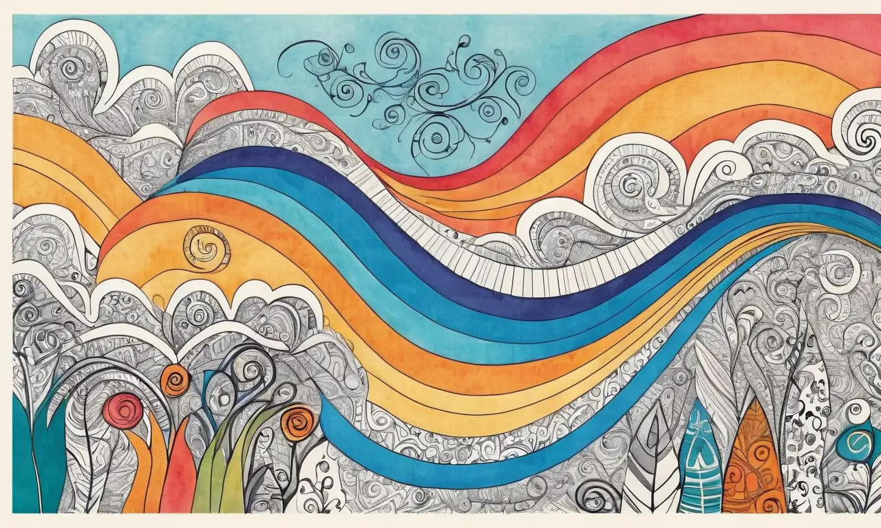 El arte combina líneas intrincadas, sombras suaves y colores vibrantes para evocar movimiento y profundidad