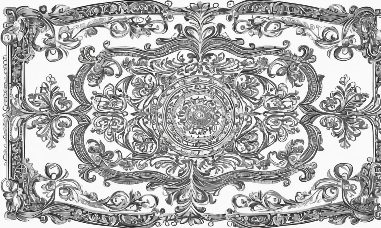 El escudo presenta elegantes curvas, filigranas intrincadas, colores vívidos y texturas ricas que evocan una profunda herencia familiar