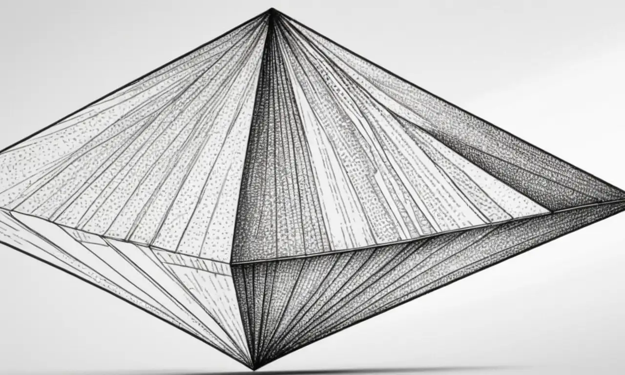 El dibujo del prisma combina líneas nítidas, sombras suaves, gradientes y texturas detalladas para crear una composición equilibrada y tridimensional