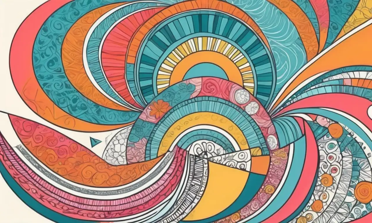 Colores vibrantes y patrones intrincados combinan texturas y formas en composiciones dinámicas y equilibradas