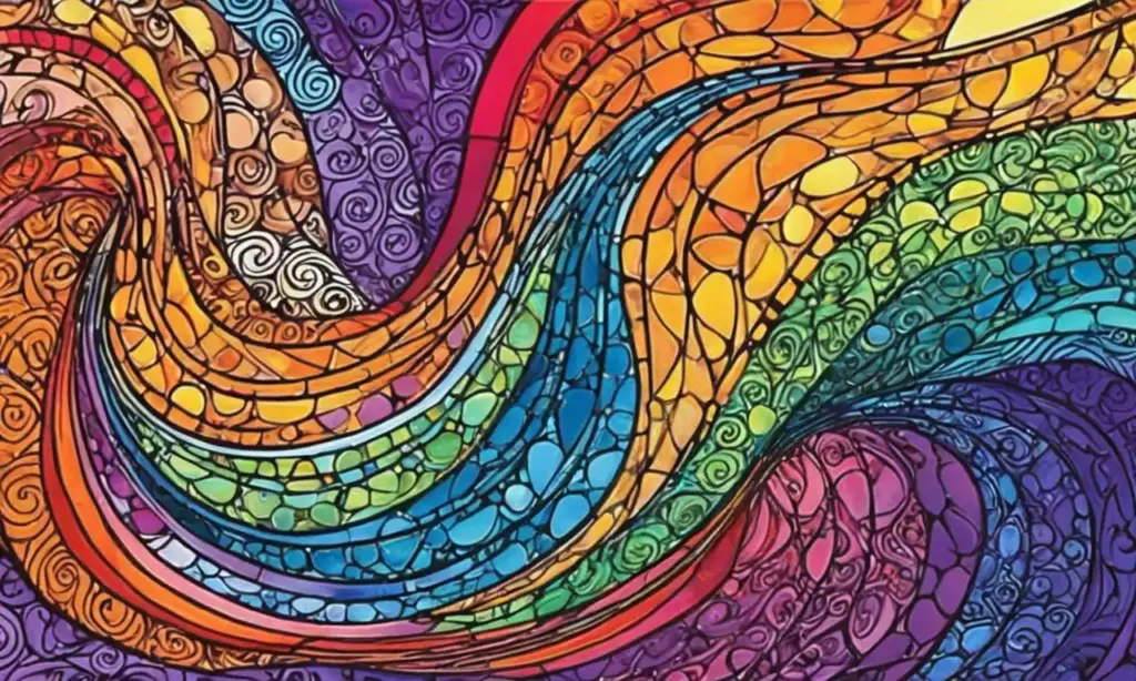 Colores vibrantes y líneas dinámicas evocan pasión y conexión en un lienzo lleno de vida