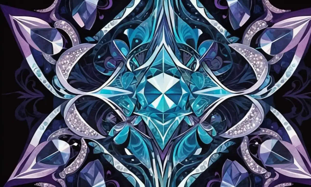 Brillantes formas de diamante con detalles delicados y colores vibrantes crean una composición dinámica y luminosa