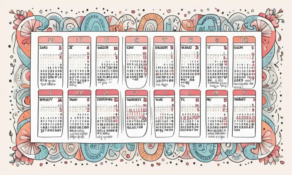Un calendario colorido con líneas definidas