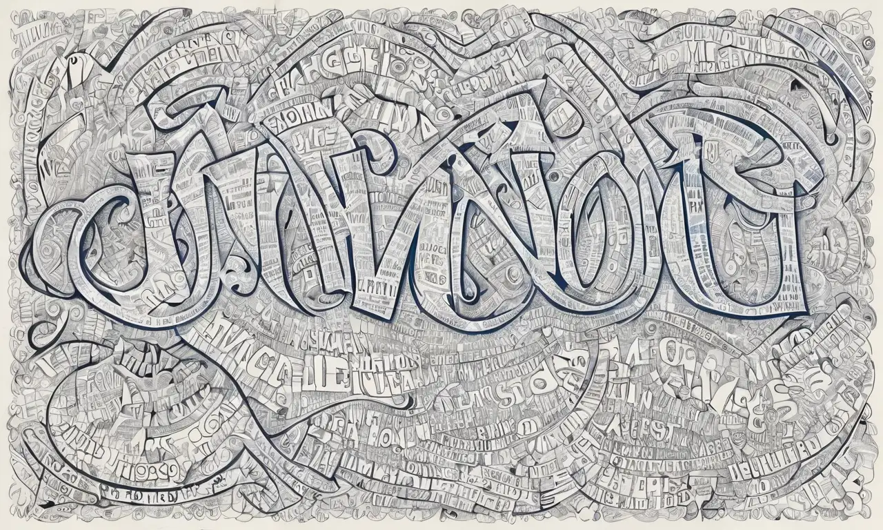 Un fondo gris degradado resalta letras definidas con texturas complejas y acentos vibrantes que crean profundidad y movimiento