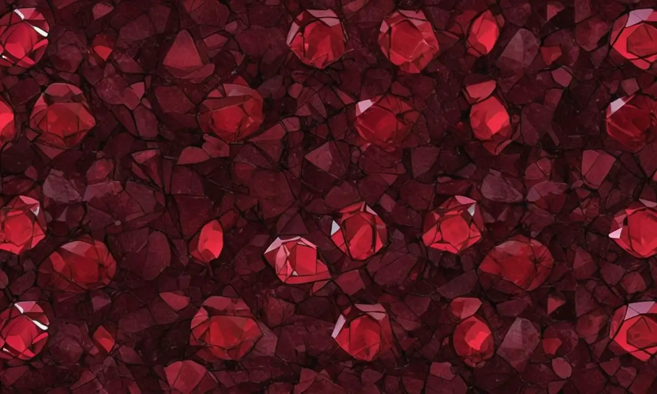 Garnets rojos vibrantes brillan en un fondo texturizado, creando una composición armoniosa y dinámica