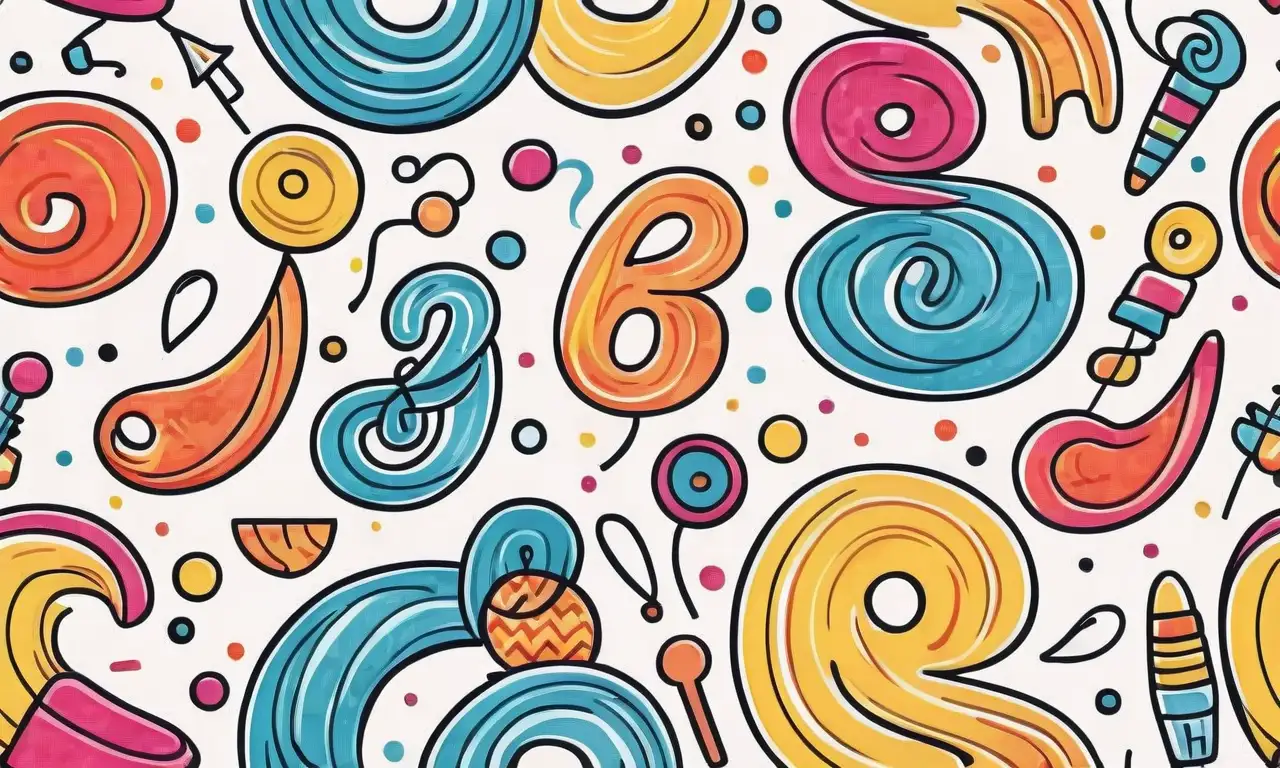Números del 1 al 10 en colores vibrantes y fuentes juguetonas con un diseño amigable y educativo