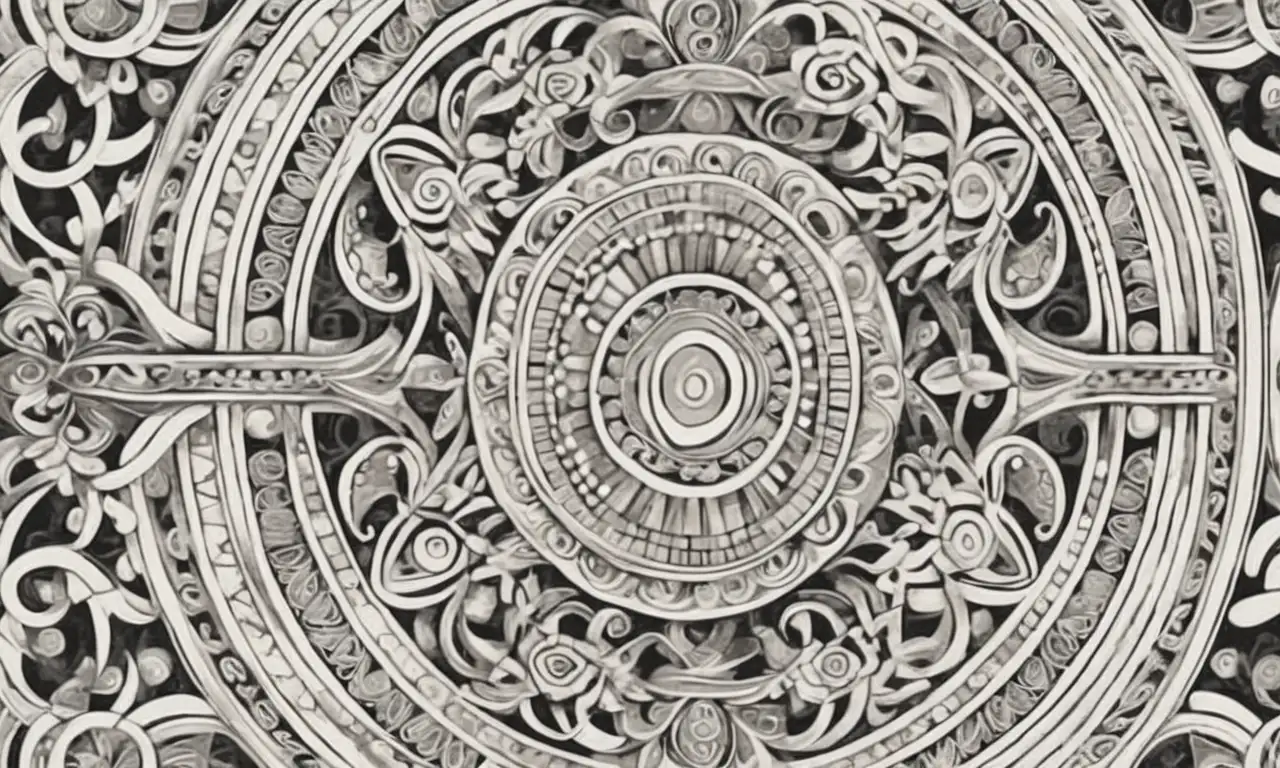 Un intrincado diseño de patrones y símbolos evoca profundidad, movimiento e historia