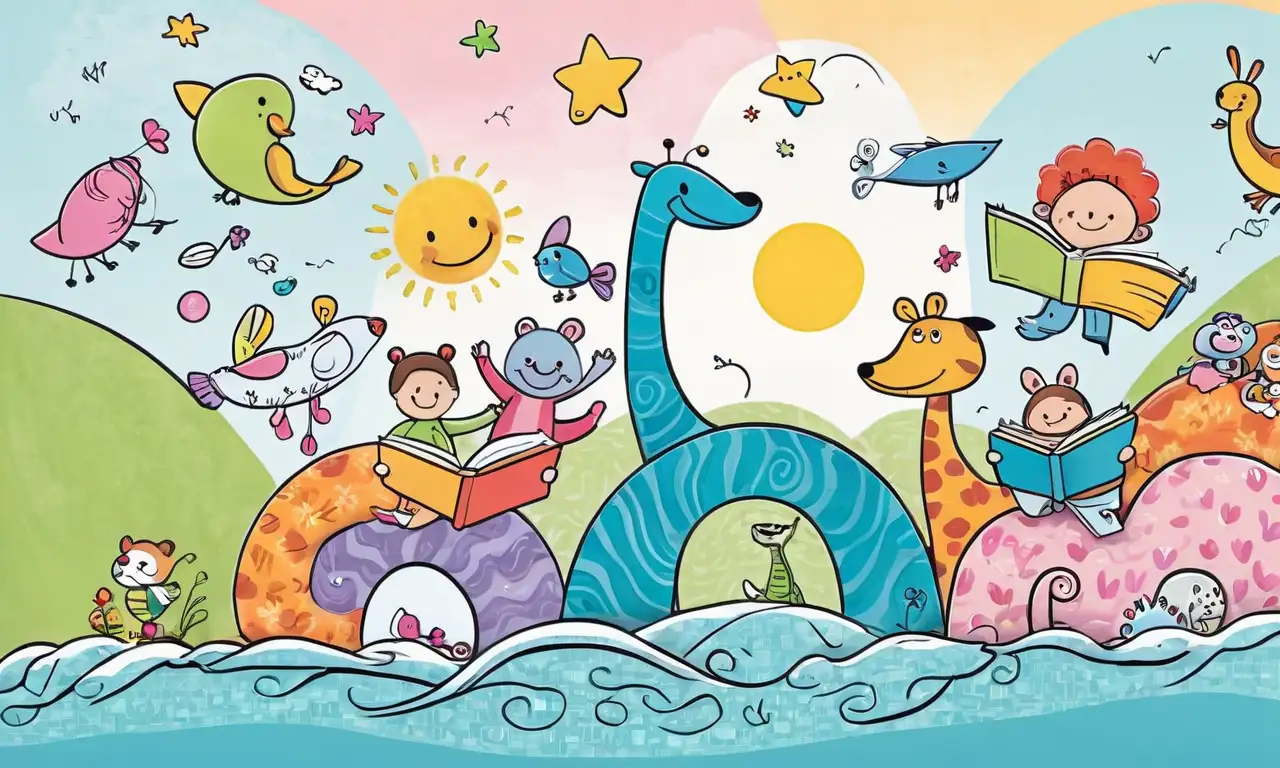 Un fondo de suaves colores pastel con personajes de dibujos animados y elementos lúdicos invita a la exploración