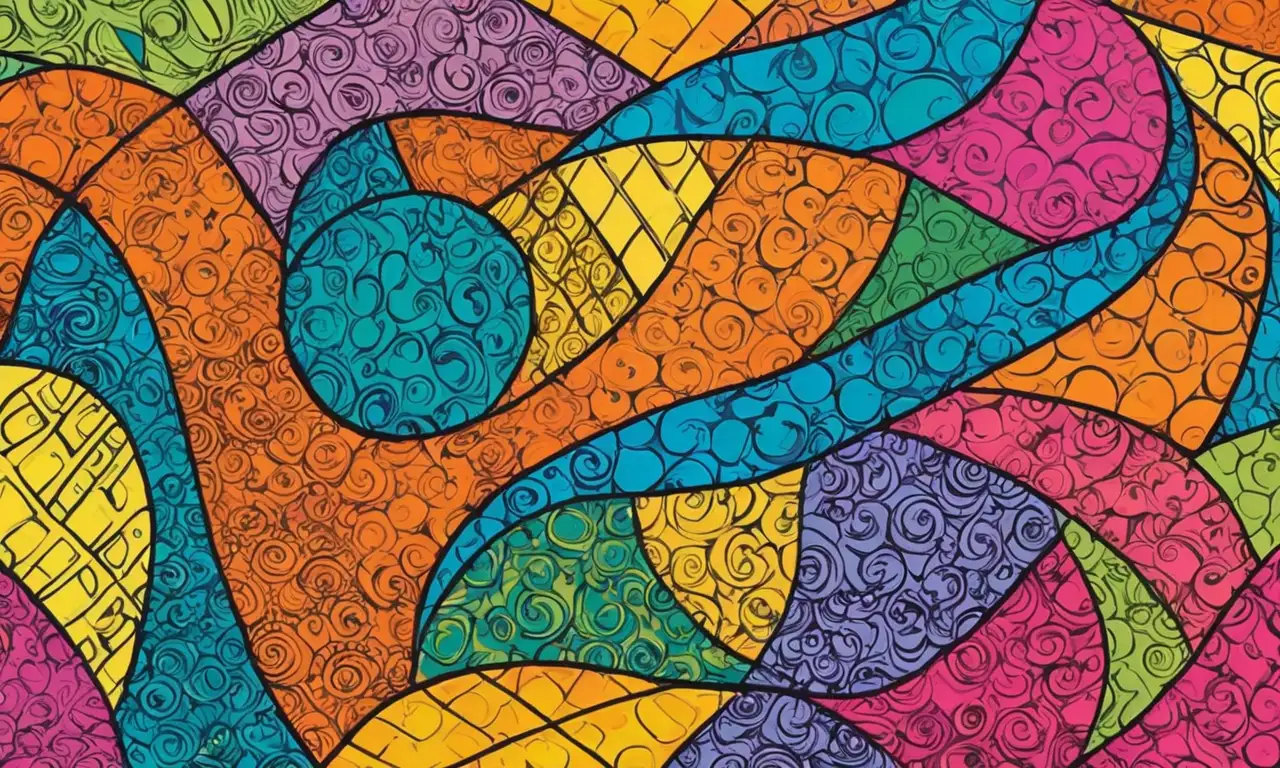 Colores vibrantes y formas diversas se entrelazan en una compleja y armónica composición visual
