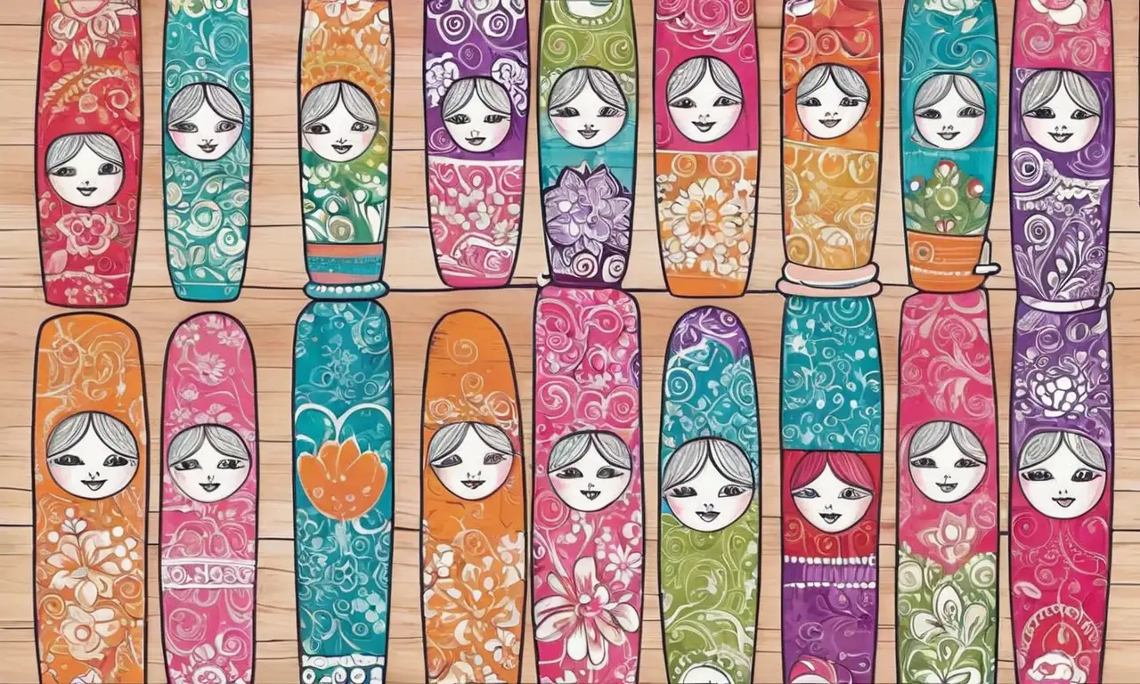 Las Matrioskas presentan un vibrante diseño detallado que narra una historia visual rica en texturas y colores