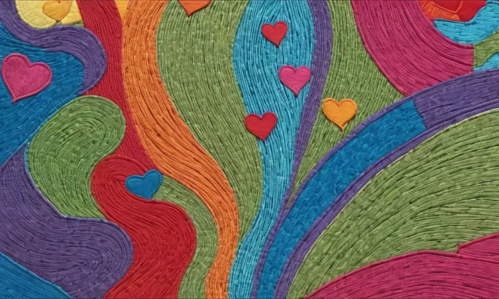 Un collage vibrante de hilos entrelazados y texturas que evocan calidez y movimiento