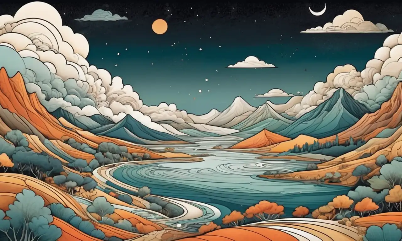Es un paisaje de la Tierra con tonos suaves, nubes, continentes detallados, y un juego cautivador de luces y sombras