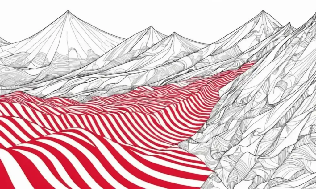 Banderas vibrantes con sombras y texturas crean una composición dinámica y contrastante