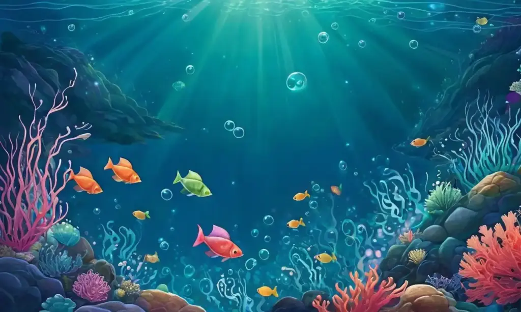 Una escena submarina vibrante y armónica con colores acuamarina