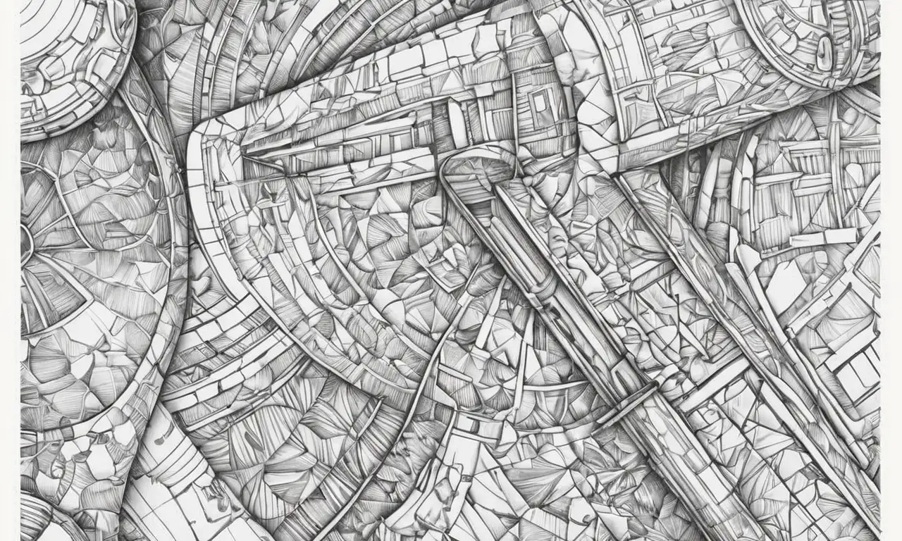 Un dibujo detallado y equilibrado resalta profundidad, materiales y conceptos clave mediante líneas, sombras y texturas