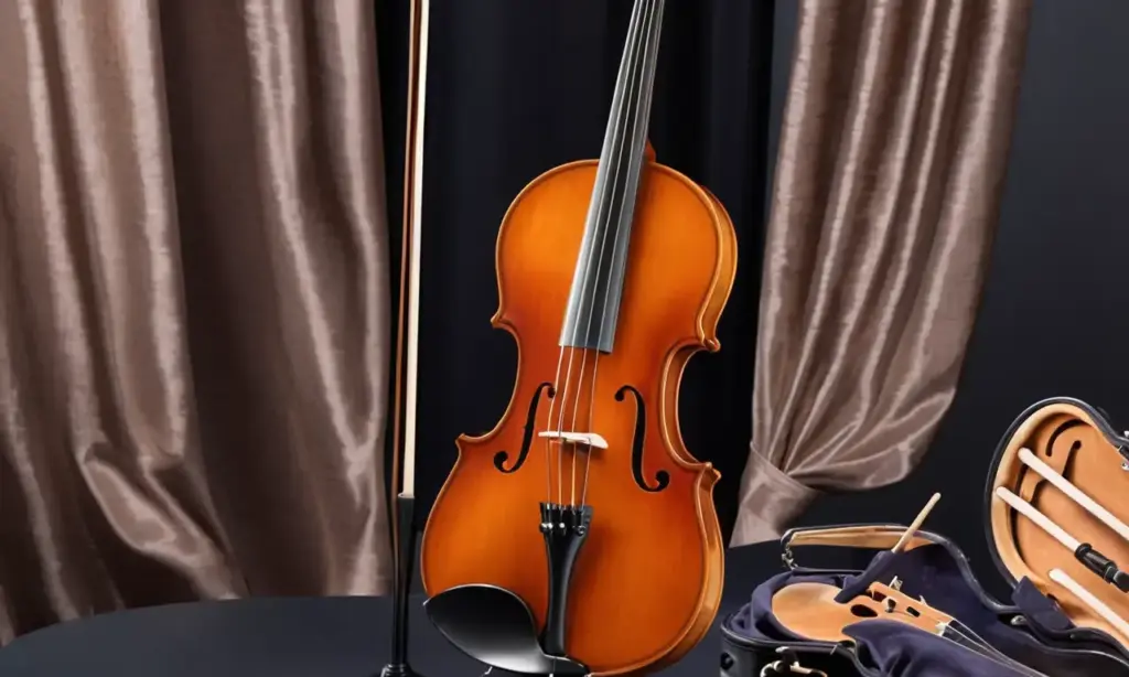 Un escenario vibrante con un violín y una viola en armonía