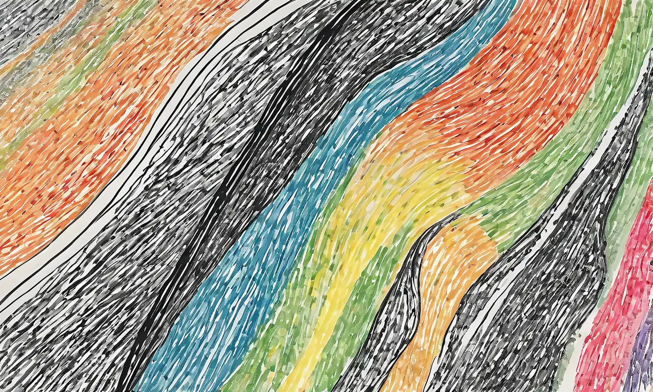 Un lienzo dividido refleja contraste entre suavidad y dureza, colores vibrantes y texturas delicadas, con una figura en movimiento y un libro pequeño que une conceptos