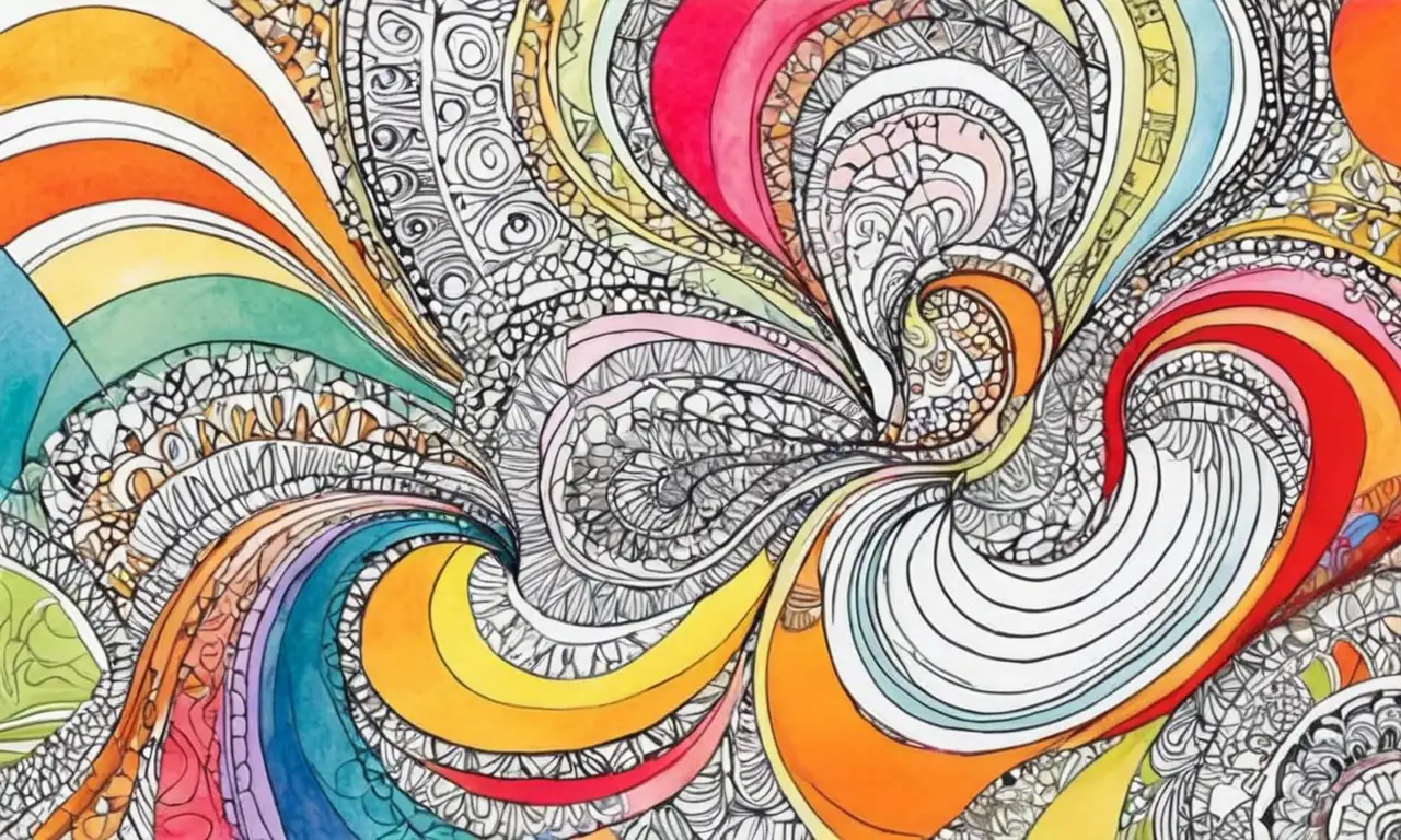 El arte combina líneas intrincadas, colores vibrantes y texturas variadas para crear profundidad y movimiento