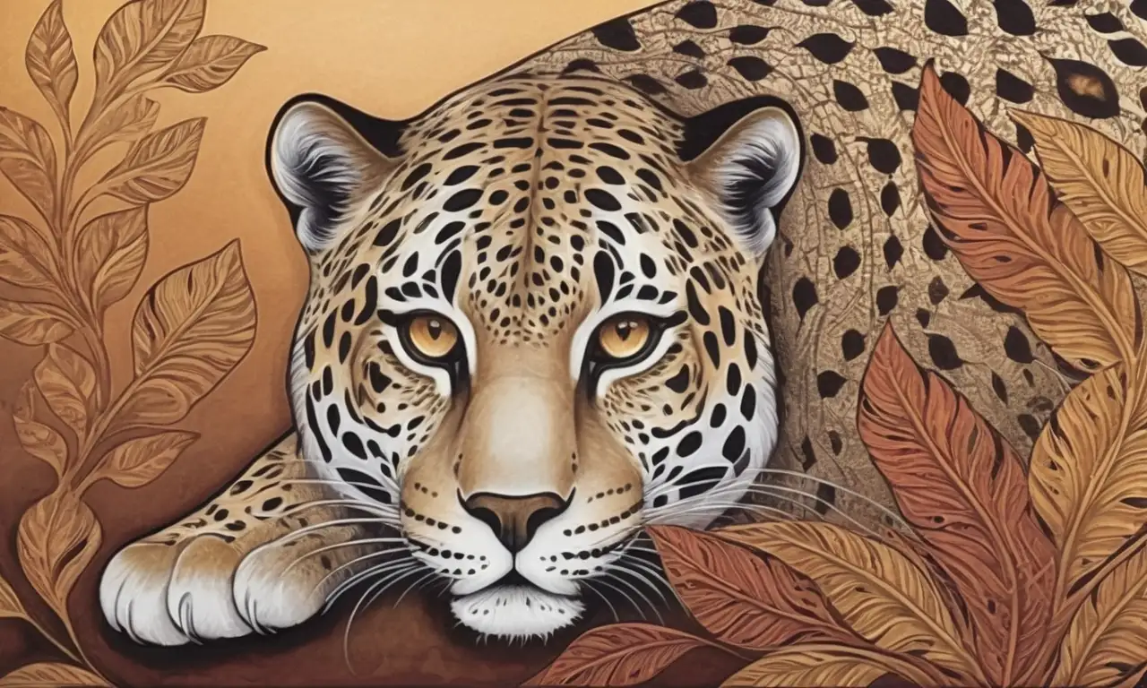 Un jaguar rodeado de patrones y sombras simboliza la conexión entre la naturaleza y la cultura