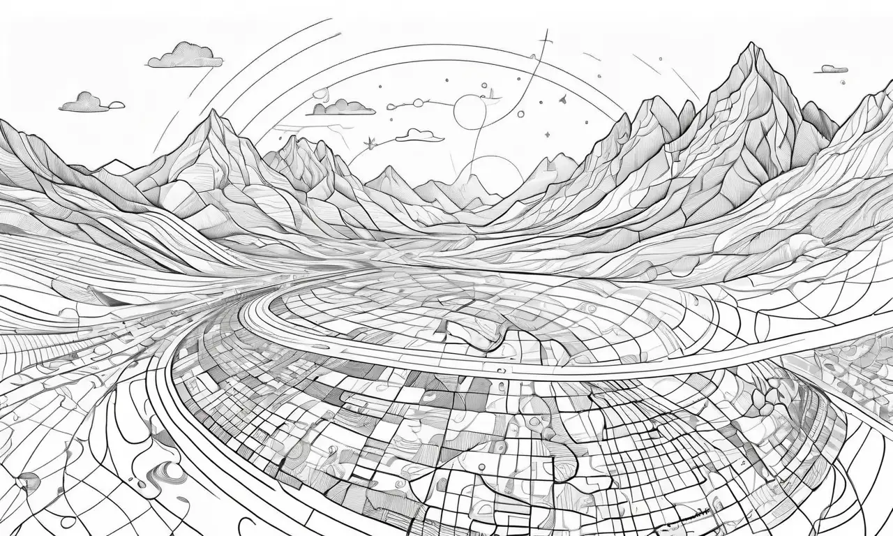 Un paisaje detallado con cielo degradado, globo terráqueo, texturas rústicas y una composición armoniosa