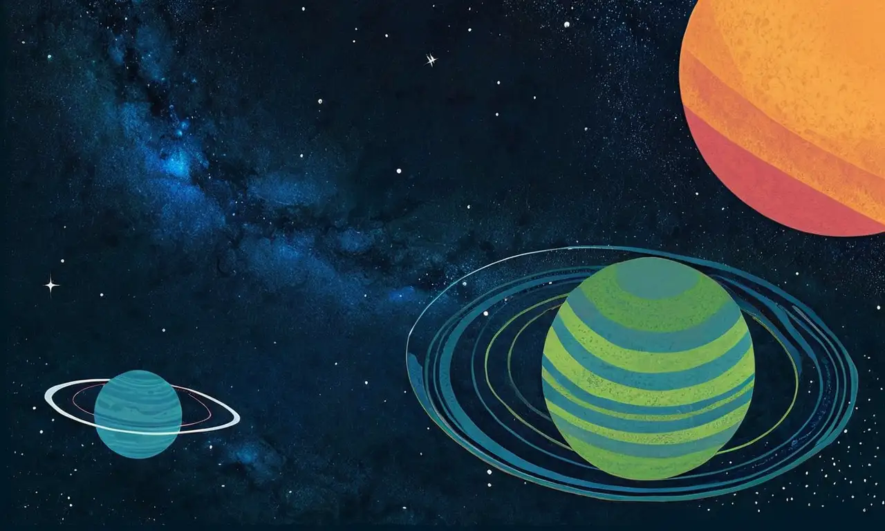 Planetas circulares con gradientes suaves y detalles intrincados en un fondo estrellado