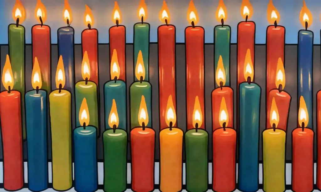Velas de colores vibrantes emitiendo una cálida luz