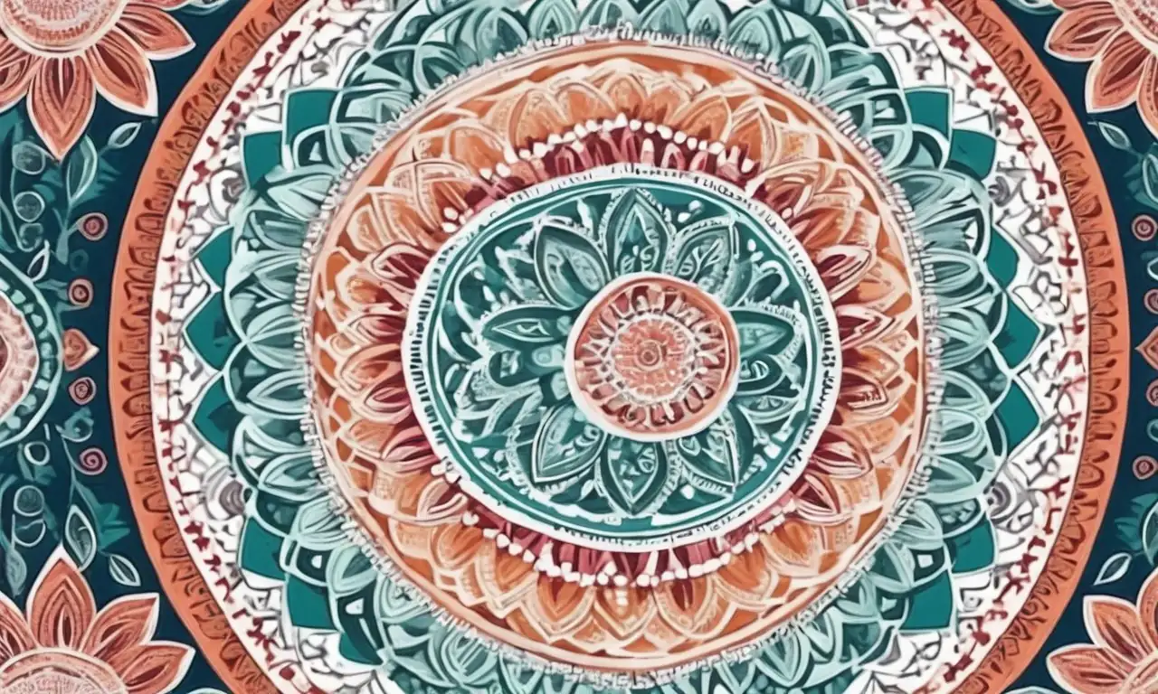 Un mandala circular con intrincados detalles y colores vibrantes invita a la meditación y la reflexión