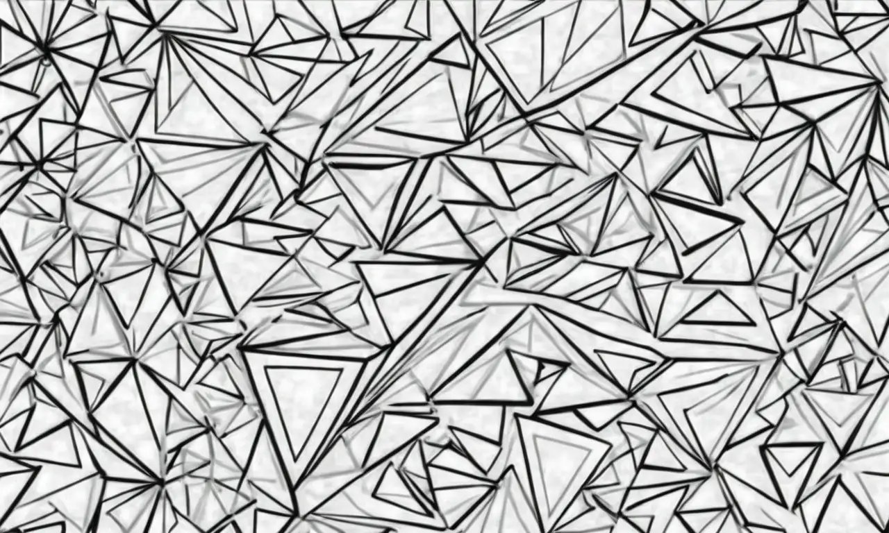 Triángulos con líneas nítidas, sombras suaves y texturas variadas crean una composición equilibrada y dinámica
