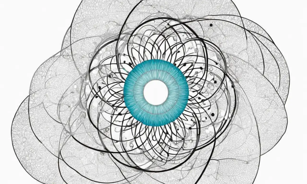 Líneas intrincadas y matices sutiles representan un complejo átomo y sus relaciones