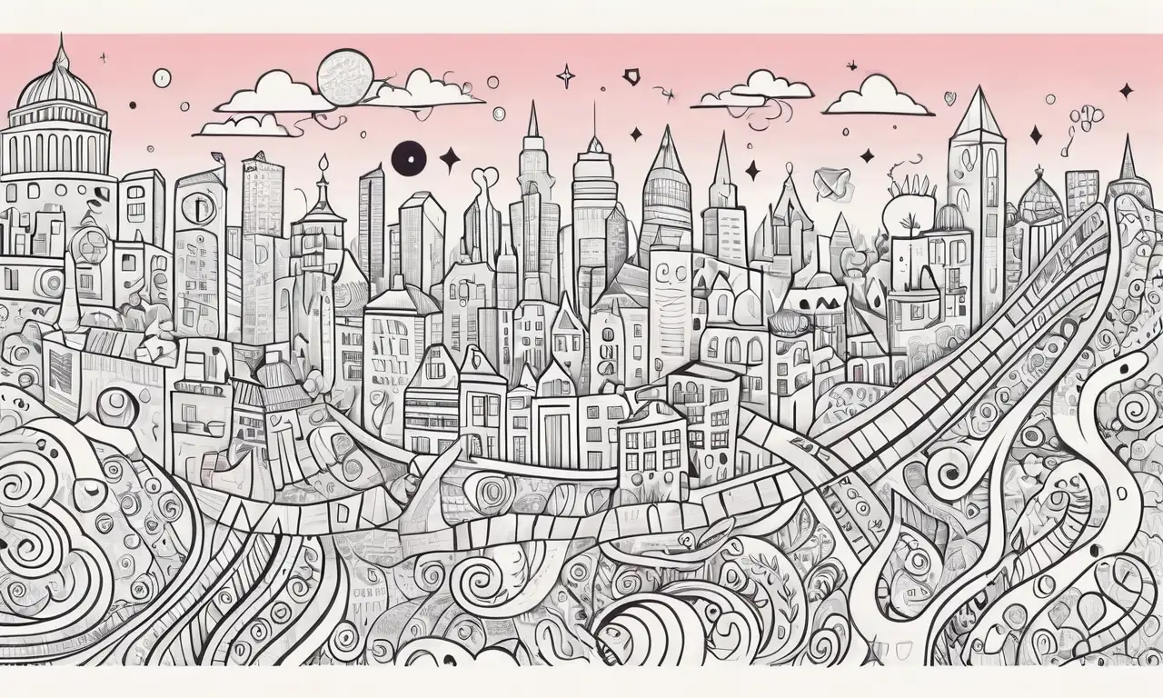 Fondo vibrante con tonos pastel, contornos audaces y detalles texturales que crean una composición equilibrada y armónica