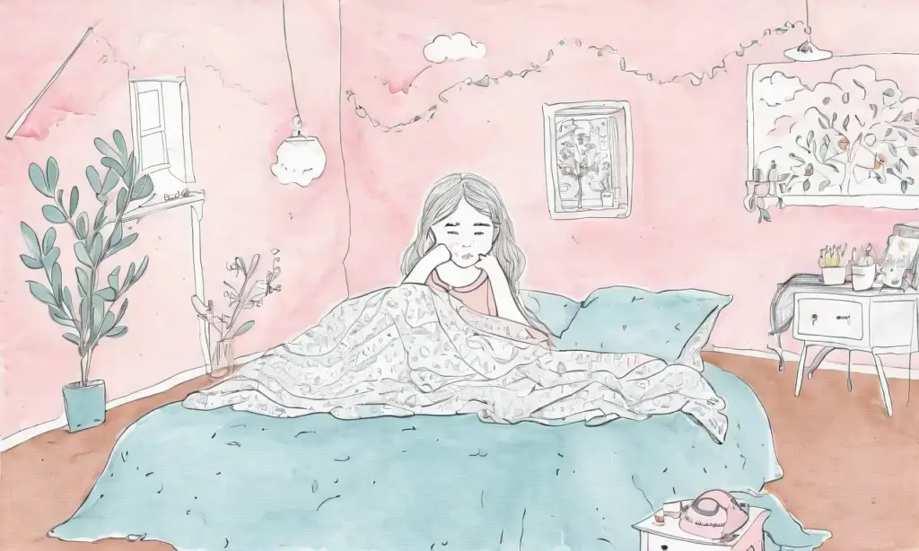 Una niña sentada en su cama