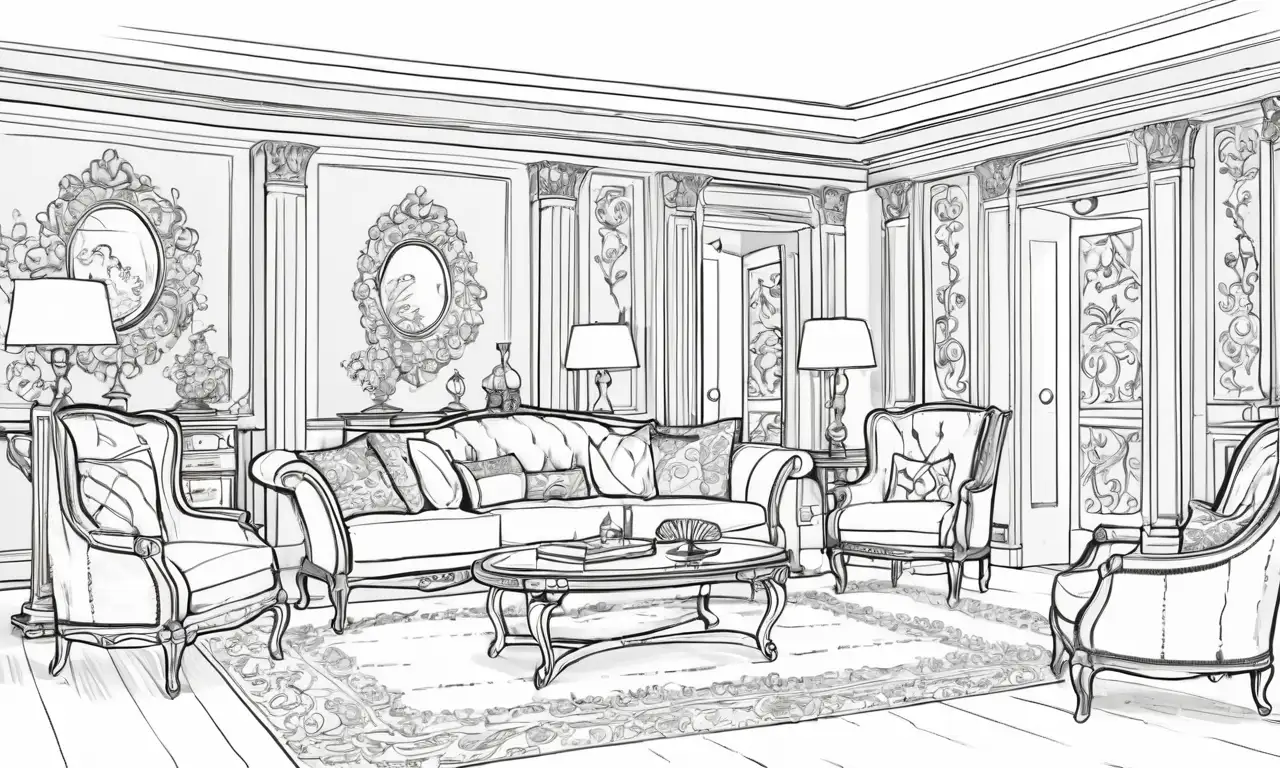 Un elegante diseño muestra muebles con sombras sutiles, texturas variadas y colores vibrantes en una composición equilibrada