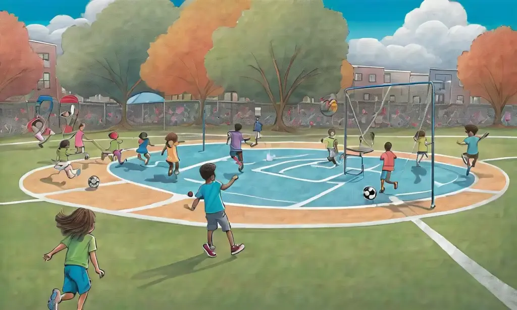 Escena vibrante de niños jugando en un parque