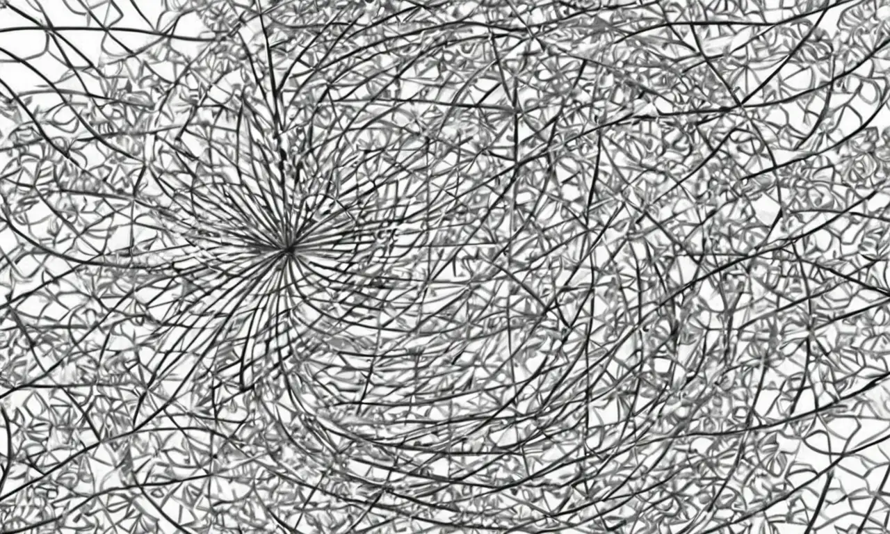 Líneas intrincadas y contrastes suaves crean una composición metálica y energética que sugiere movimiento y potencia
