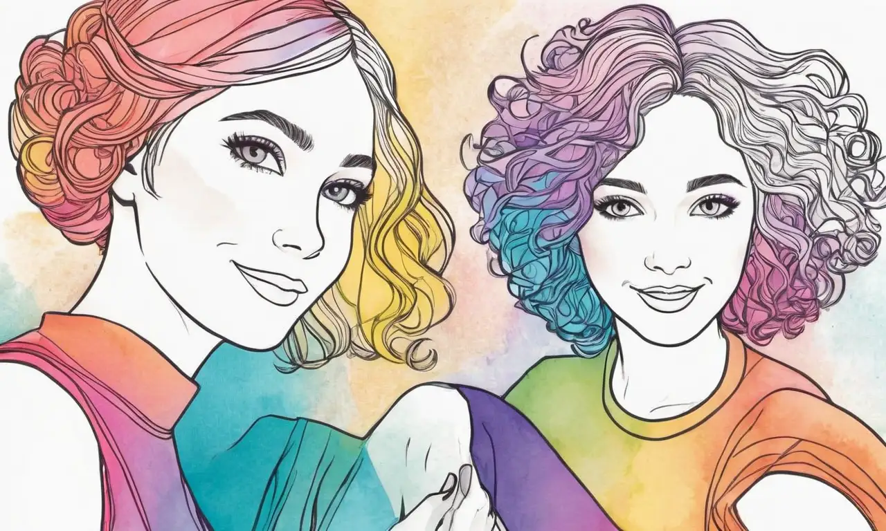 Colores vibrantes, sombras suaves y detalles delicados crean una composición emotiva y dinámica que evoca amistad y tensión