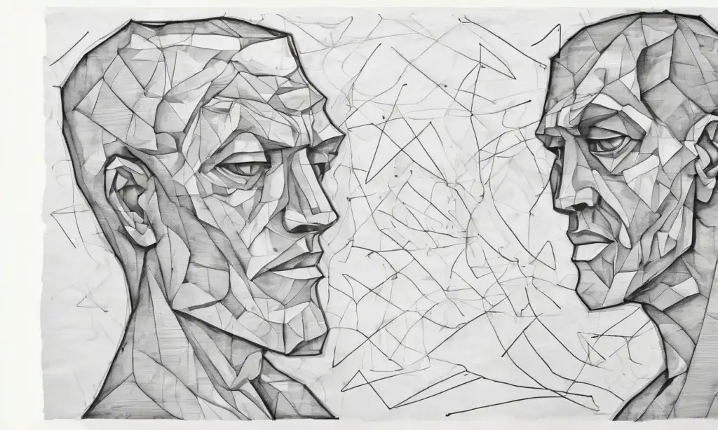 Una figura tensa rodeada de sombras y caos visual refleja la lucha emocional y la soledad