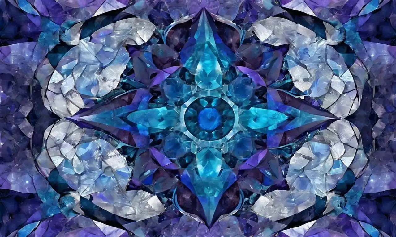 Cristales intrincados y energéticos con contrastes de color y textura crean una composición mística